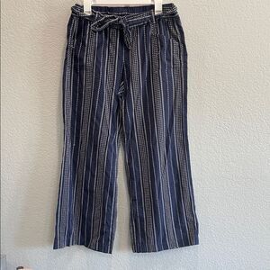 Anthro Saturday Sunday Navy & White Pattern Cotton Belted Wide Leg Pants Large